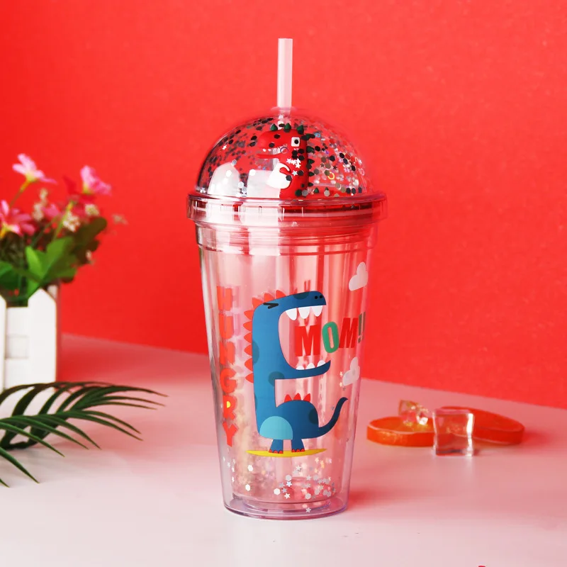 Wholesale 16 Oz Dome Lid Clear Drinking Double Wall Dinosaur Cute