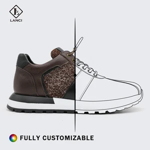 LANCI Casual Style Anti-Slip Running Shoes Breathable Genuine Leather Sneakers with Lace-Up Closure for Men Designer Shoes