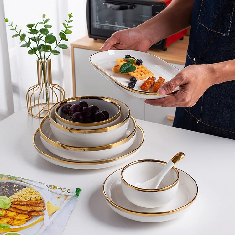 Nordic Luxury Wedding White Dishes Plates Dinner Tableware Set Custom