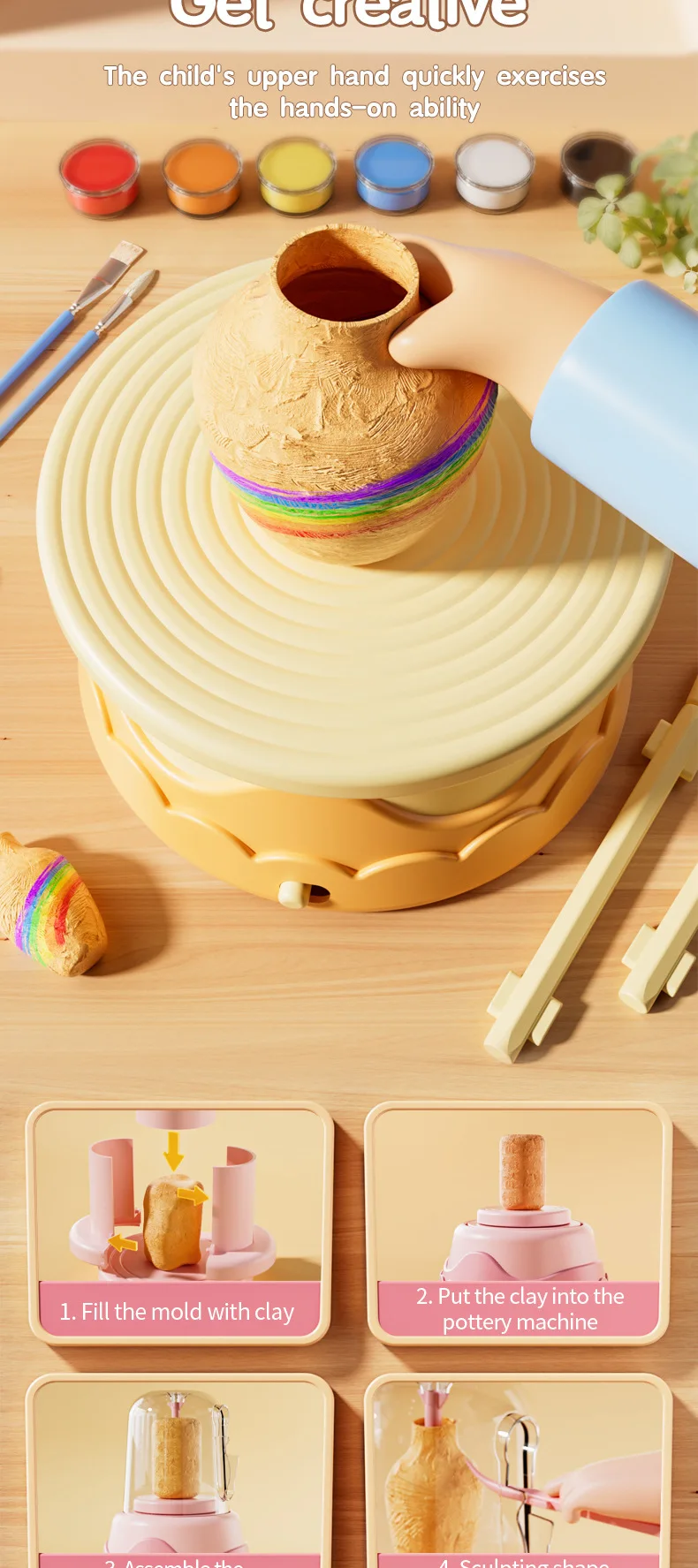 Creative Diy Painting Art Kit Electric Pottery Wheel Ceramic Machine Toy With Modeling Clay Mini Pottery Machine For Kids