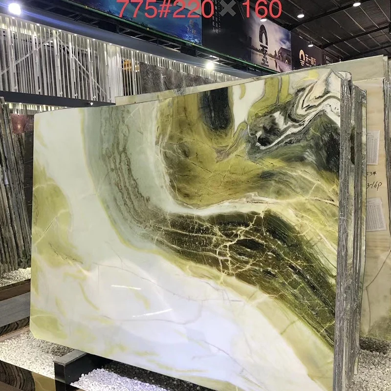 Hermosas losas de mármol verde para la decoración de paredes interiores de villas. Azulejos de mármol verde y blanco de China para diseño de interiores.