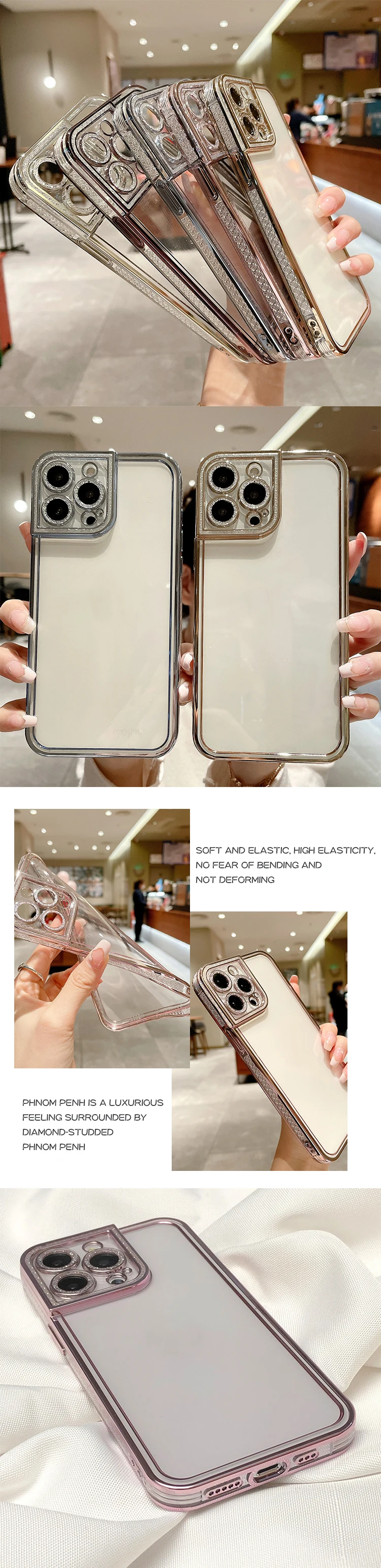 Luxury electroplated Plating diamond outline soft back cover clear case for iphone 13 case, for iphone 13 transparent cases