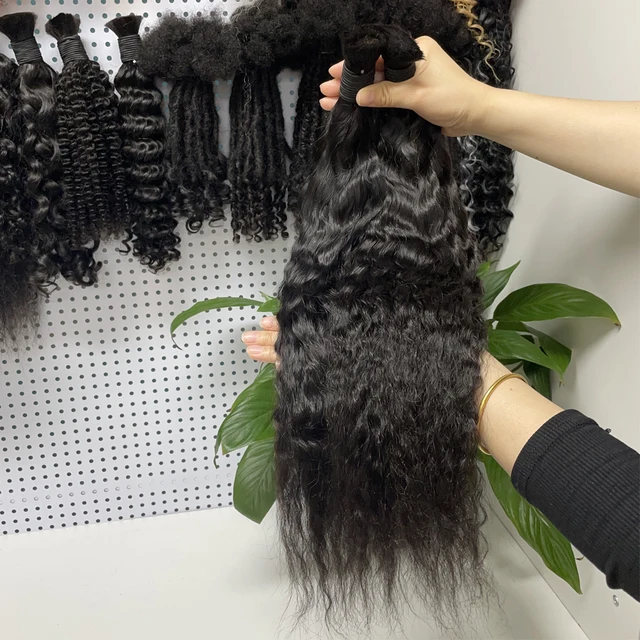 KAMA Wholesale Raw Human Hair Braiding Bulk Hair Natural Black Wet and Wave Curl Boho Knotless Human Braiding Hair Bundles