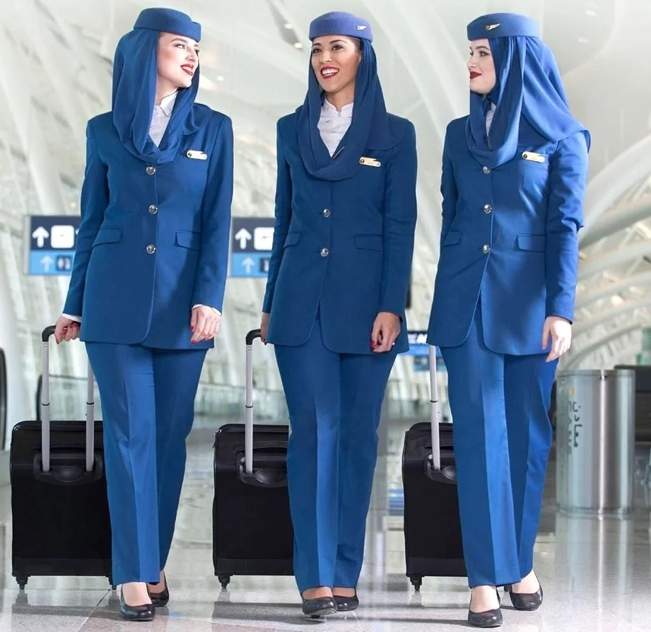 High Quality Navy Blue Jacket Pant Flight Attendant Costume Custom Cabin  Crew Saudi Arabian Airlines Uniform
