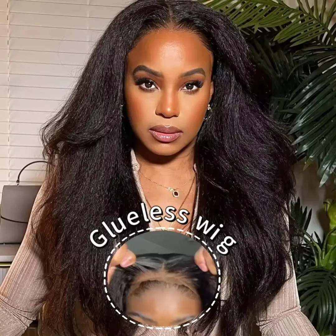 Human Hair Lace Front Wig Kinky Straight Brazilian 5x5 Lace Wig_voghion.com