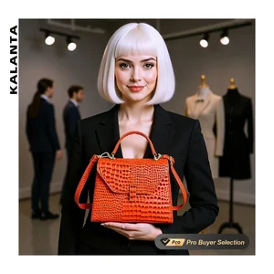 KALANTA Crocodile Print Handbag Trending Flap Top-Handle Main Minimal Lock Lady Handbags European Brand