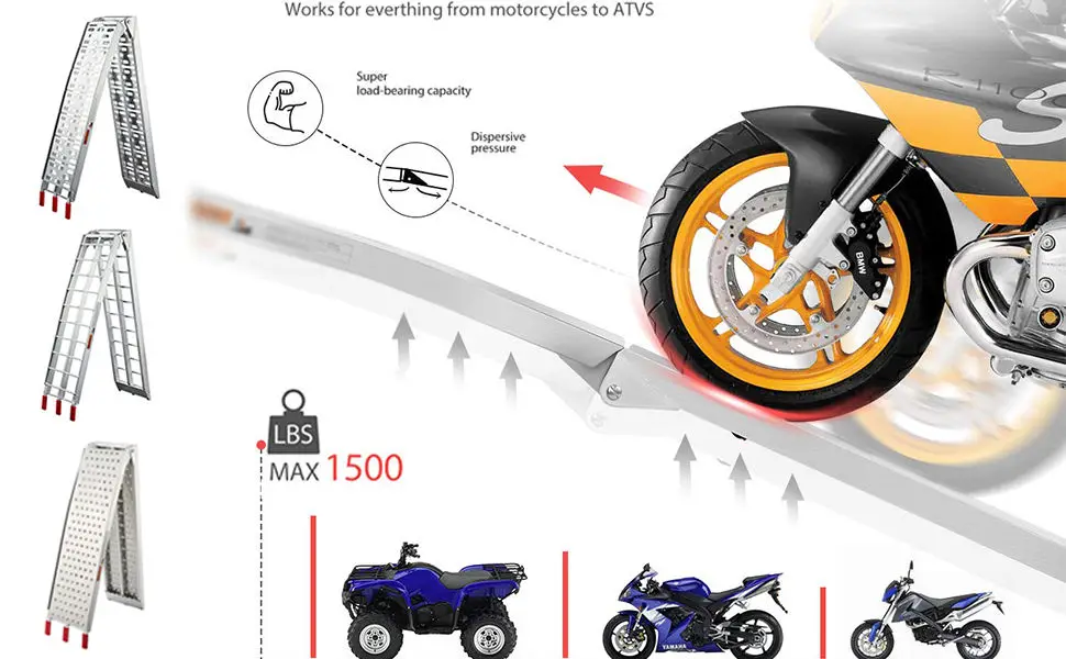 JFG 750lbs Steel Aluminium Motorcycle Ramps Folding Heavy Duty Portable Ramps For ATV