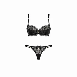 Top Hot Wholesale Sexy Underwear with Chic Cross Ribbon Cup Detail Intricate Floral Lace Women Lingerie for Sexy Panties