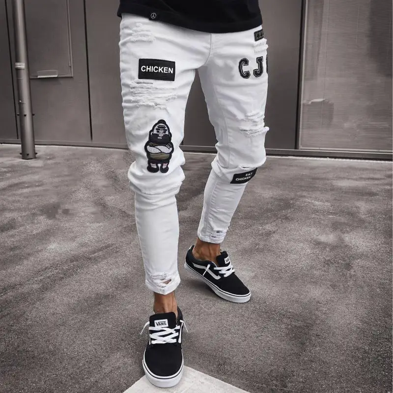 Iron White Fashion Jeans, Men's 1pc Pants, Trousers Punk Hip Hop Waist Chain Jeans,Temu