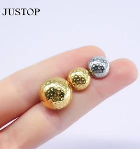 Hot Selling Trendy Golden Bean 316L Stainless Steel Silver Plated Round Ball Stud Earring for Unisex Jewelry