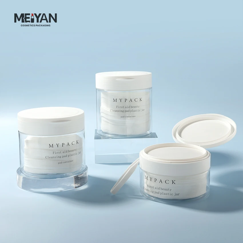 MYPACK Custom 200ml 250ml 350ml 450ml Frosted Matt Plastic Makeup Cleansing Toner Cotton Pads Jar Flip Cap with Tweezer