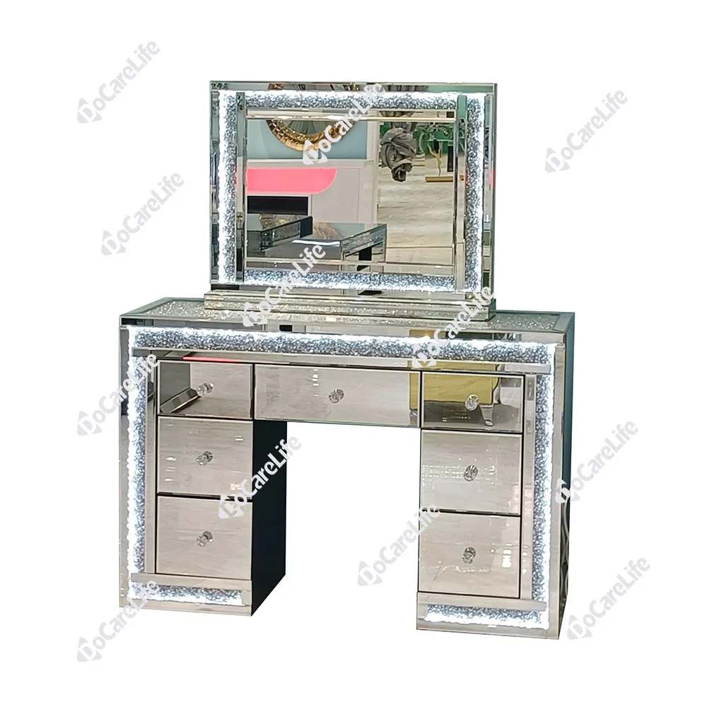 2022 Docarelife Newly Design Modern Corner Bedroom Set Lighted Mirror Dressing Table Makeup Mirrored Dressers