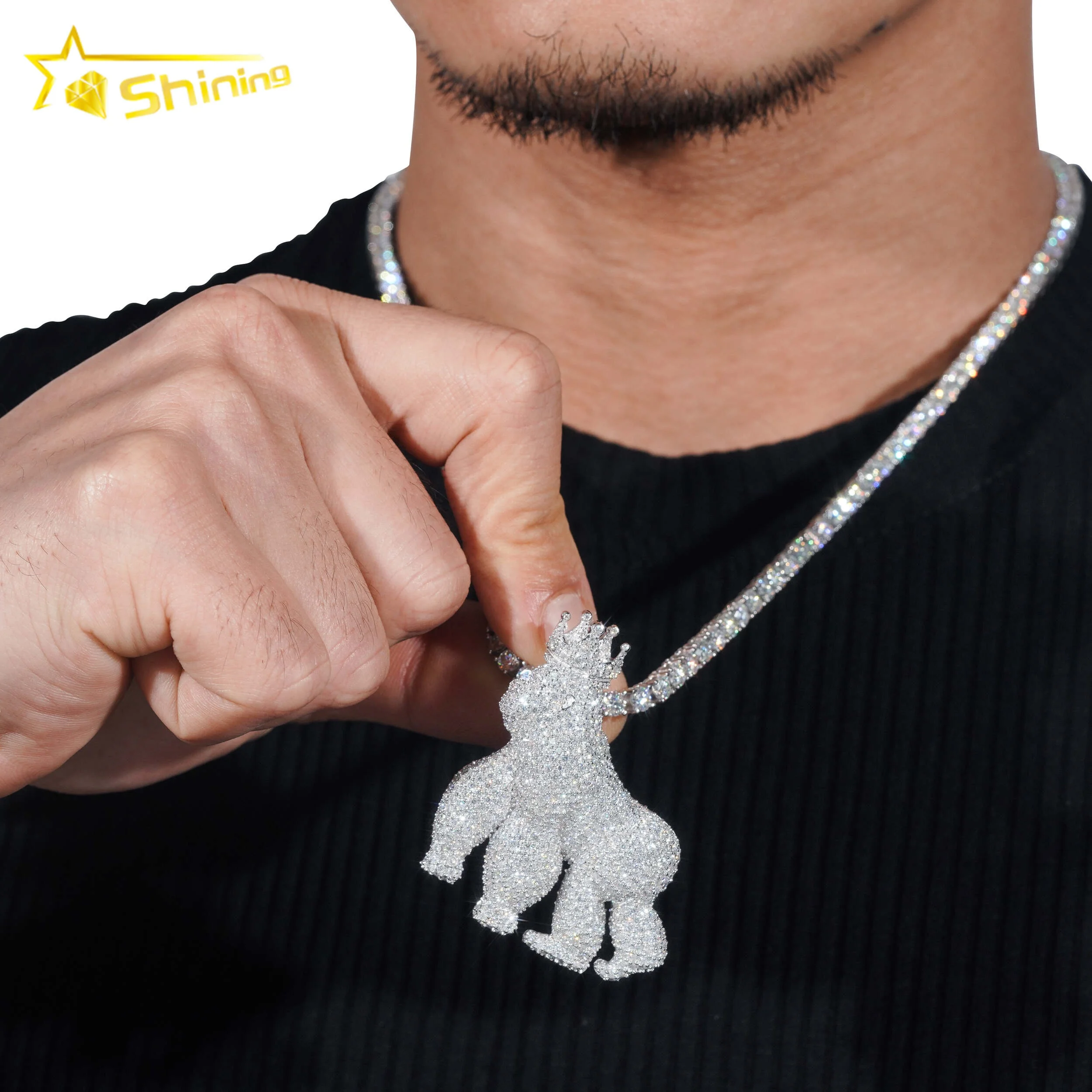 Fine Jewelry Custom Hip Hop Charm Pendant 925 Sterling Silver Iced Out VVS Moissanite Gorilla Pendant