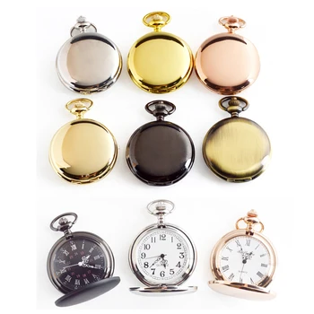 Classic Silver/Bronze/black/Gold Polish Smooth Quartz Pocket Watch Jewelry Alloy Chain Pendant Watches Chain Man Women's Gift