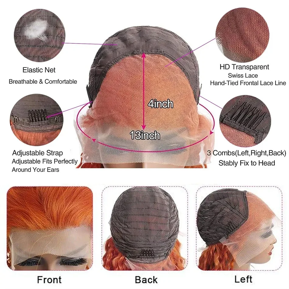 Oranje gember kant voor pruiken body wave menselijk haar transparante kant pruik_voghion.com