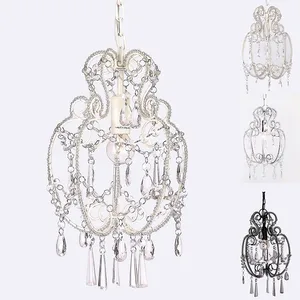 Creative Industri Art Unique White Bird Cage Metal Acrylic Crystal Chandelier Pendant Light