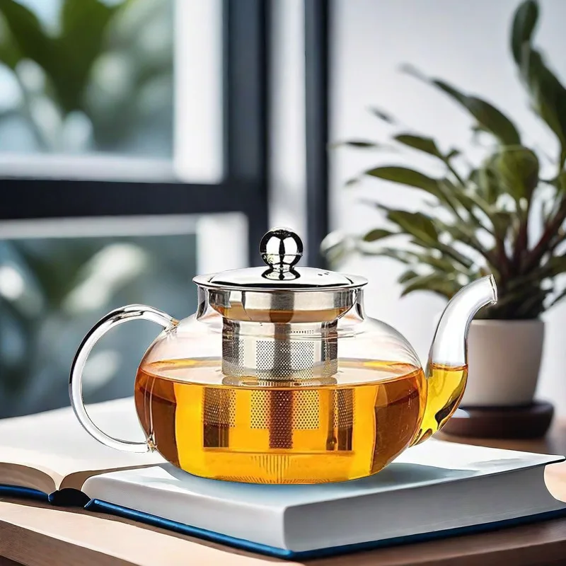 Coffee Filter Tea Infuser Stainless Steel Micro Mesh Filter Net with High Quality Borosilicate Glass Teapot