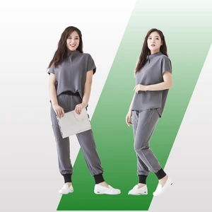 High Quality Medical Surgical Suit Scrub Spandex Stretch Woven Top and Pants Set Wholesale Hospital Scrubs