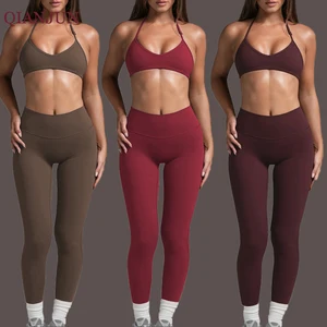 Wholesale Seamless Activewear Women Sports Gym Fitness Sets  Halter Sports Bra High Waist Legging Quick Dry Yoga Set
