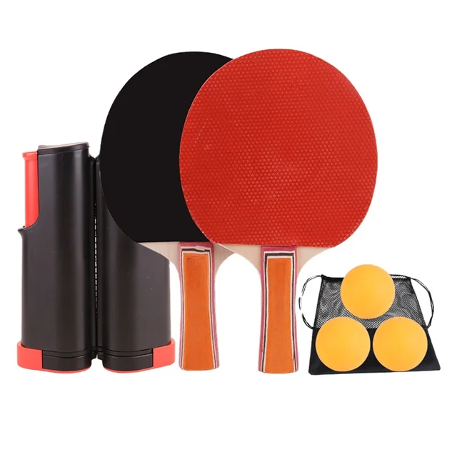 Hot sale Table Tennis Racket Set with Four Ping Pong Balls and Retractable Net for Daily Practice