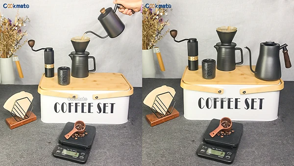 DECOnology V60 Coffee Travel Kit Personal Coffee for Camping and Traveling  Including Coffee Scale Glass Dripper Hand Grinder Pour Jug Paper Filter