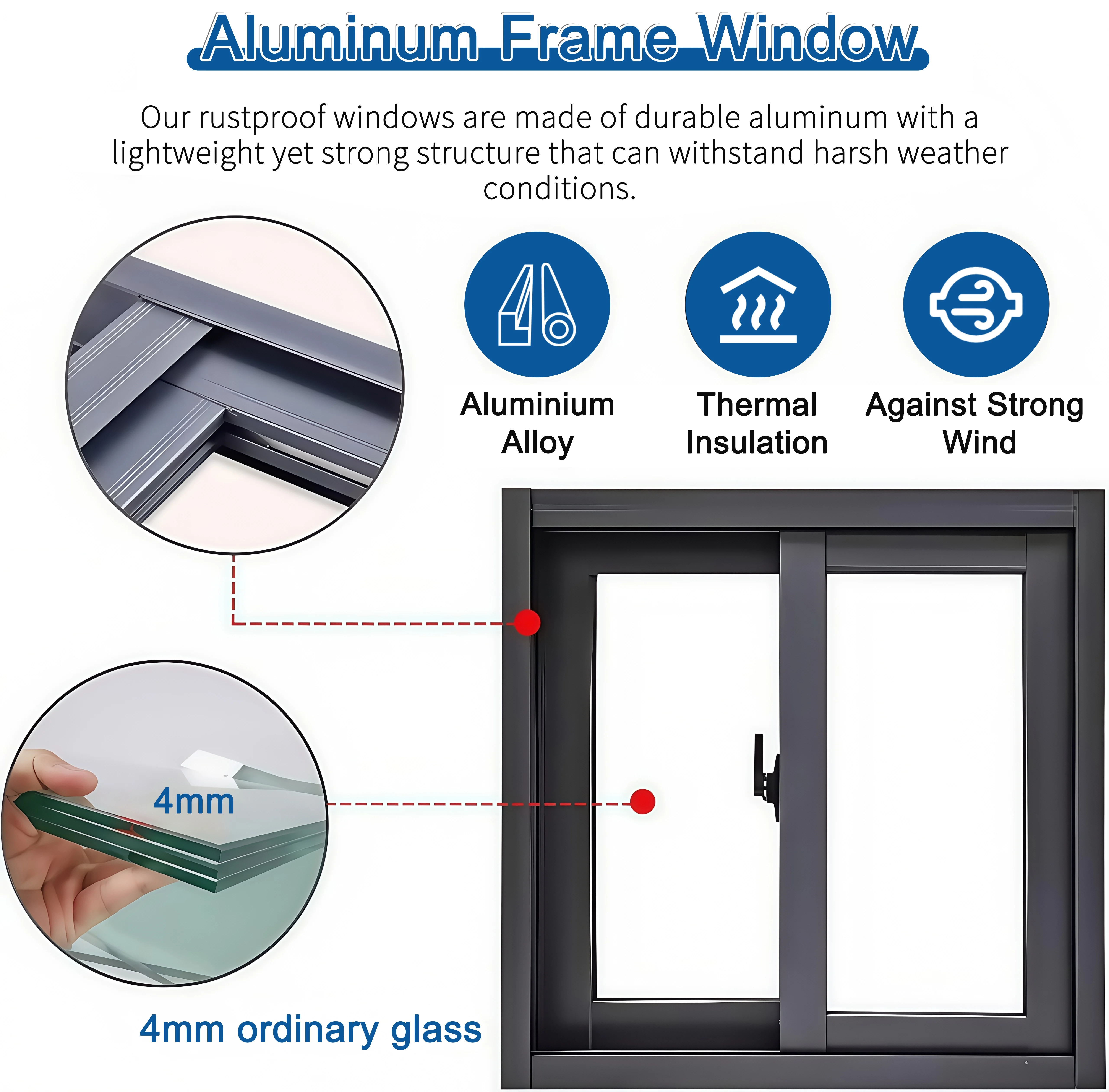 High Quality Windproof Double Glazed Sliding Aluminium Windows Low-E Glass Aluminum Sliding Window With Mosquito Net