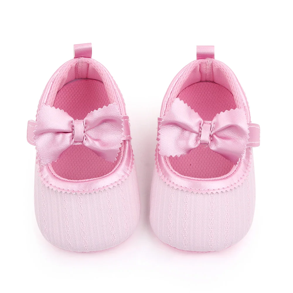New Solid Color Bow Knit Baby Spring and Autumn Soft Sole Non-slip Princess Walking Shoes factory