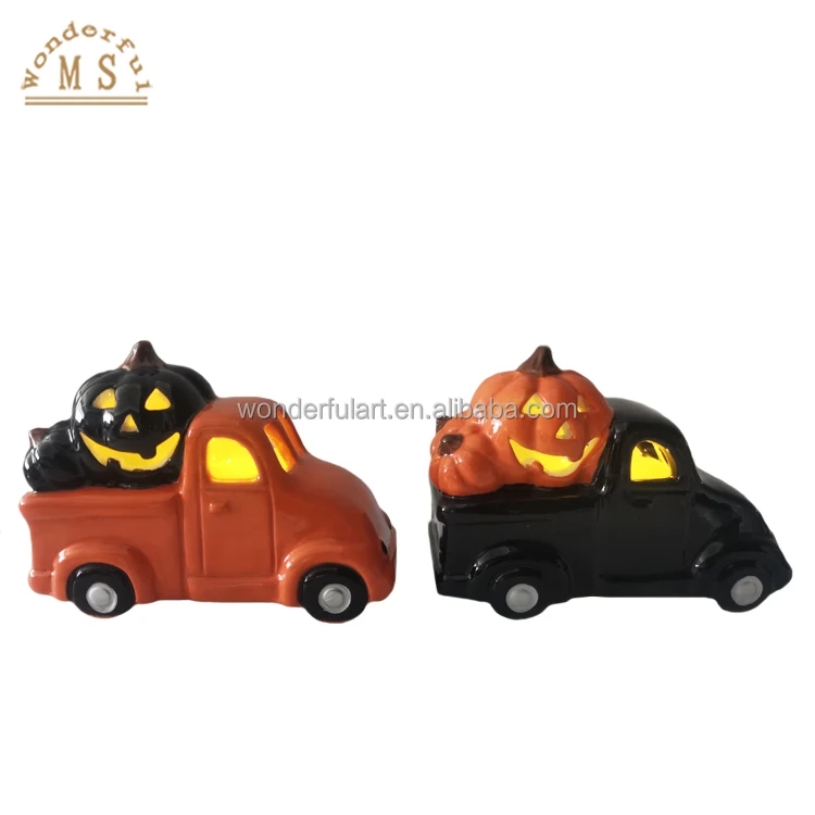 Novel Handmade Ceramic LED Halloween Pumpkin Decoration Interior Traditional Car Halloween Decor Giftbox Lantern For Tabletop