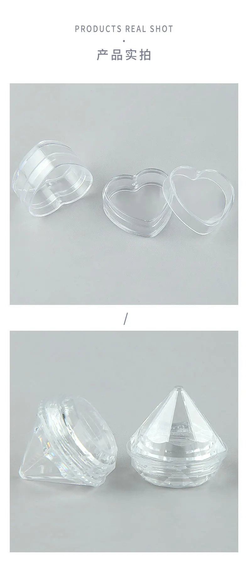 Yueshunxing Factory Wholesale 5g Jewelry clear Cosmetic Jar Nail Powder Storage Jar Container Mini Drll Shape Eyeshadow Container