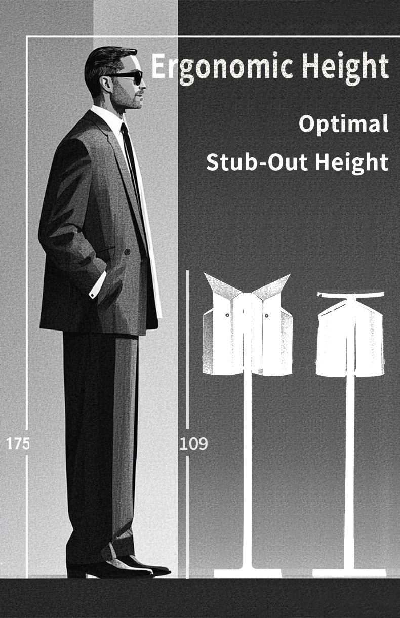 Black Galvanized Steel Sidewalk Ashtray Fireproof Ashtray for Smoking Area Two Trash Bin Smoking Column Accept Fixed on