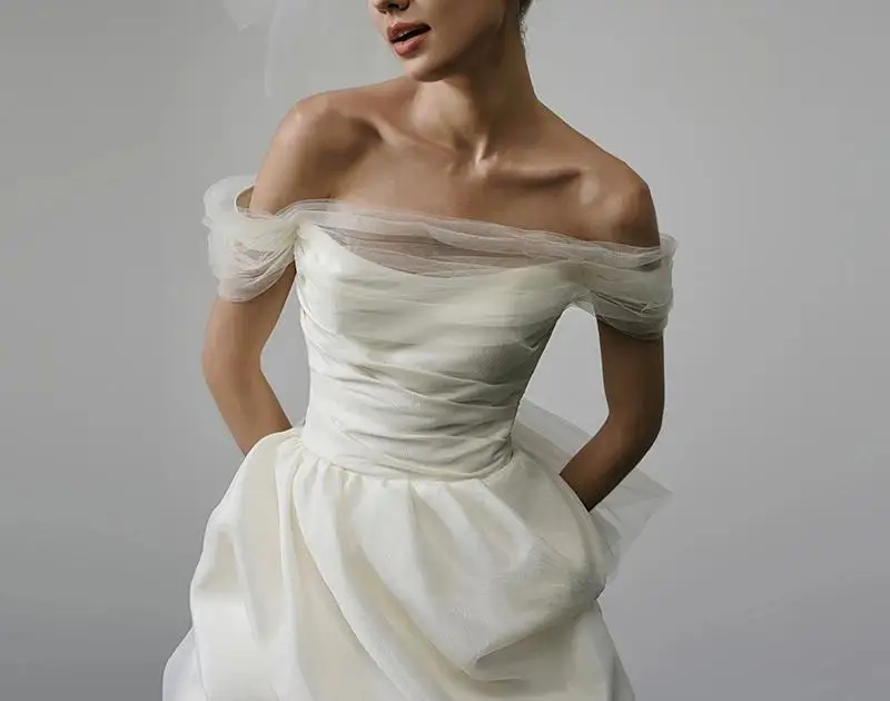 open lace back dress Elegant White One Shoulder Short Wedding Dress,White Bridal Gown Y6942 –  Simplepromdress main image 1