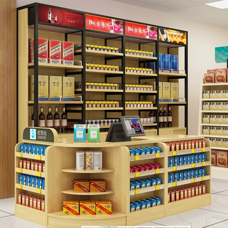 Customized Supermarket Checkout Counter Cash Counter Table Design MDF Cashier Convenient Store Check Out Counter