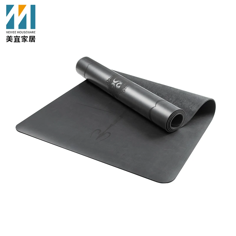 Оптовая продажа органический коврик для фитнеса в тренажерном зале с индивидуальным принтом черный натуральный Коврик йоги 4 мм из ПУ кожи упражнений