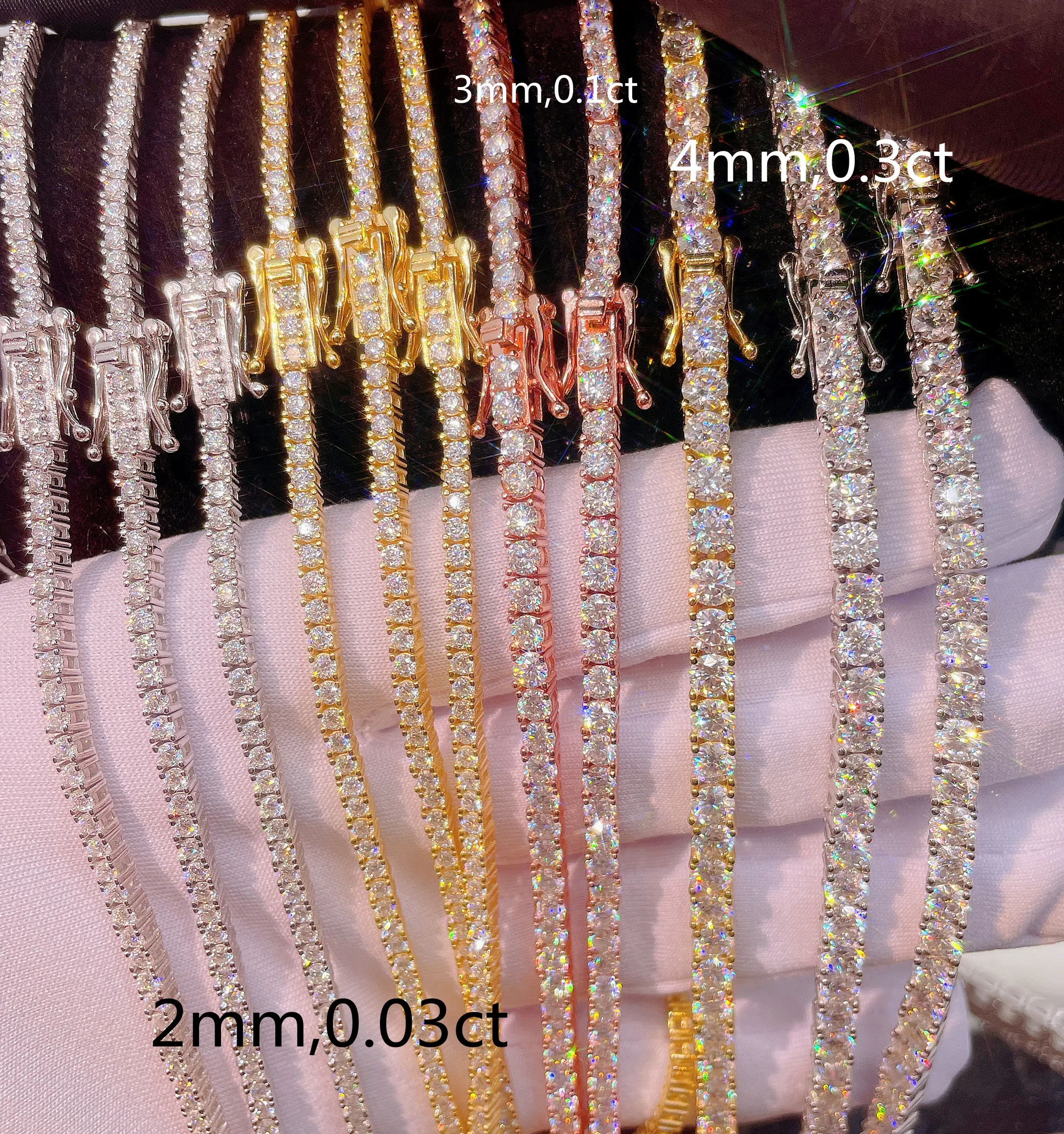卸売テニスブレスレット男性女性ジュエリーVVSダイヤモンド3mm