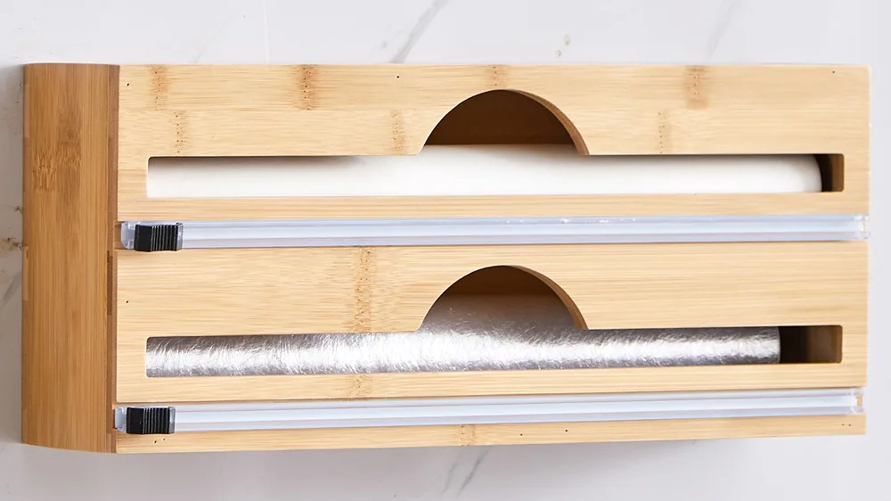 Bamboo Foil Dispenser Roll Organizer Holder Aluminum Foil Wax Paper