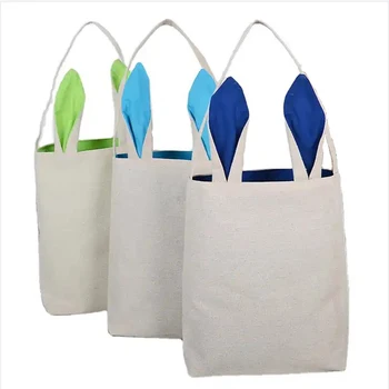 Blank Canvas Easter Gift Tote Bag Reusable Easter Bunny Bags Baskets For Egg Hunt