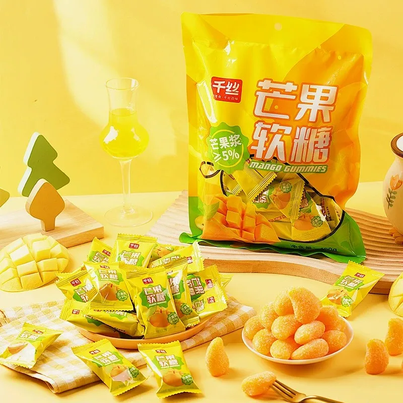 Mango-flavored Gummy Candy Wedding Candies Fruity Soft Christmas Snacks Bulk Wholesale with Bag Packaging Sweets for All