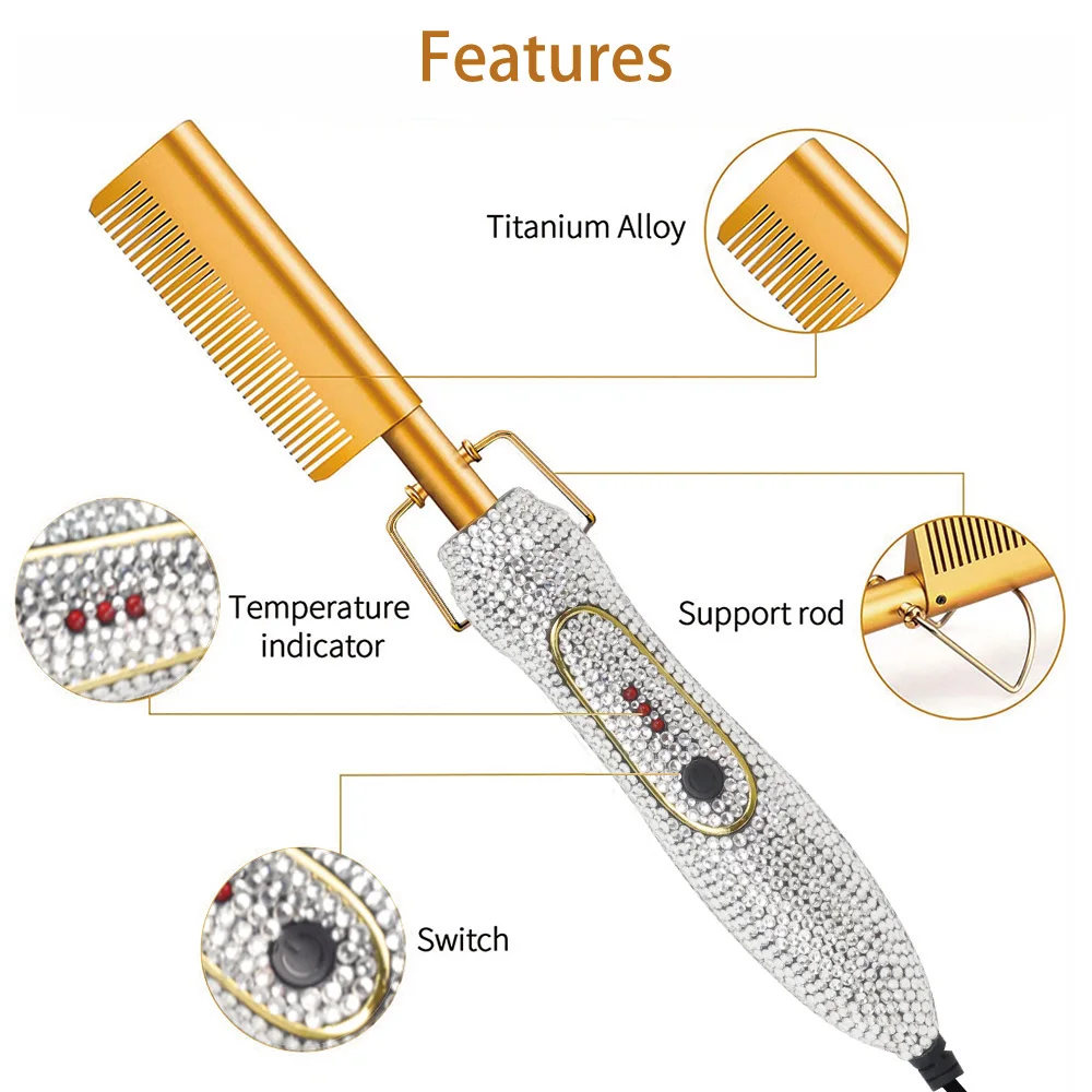 Rhinestones Hair Straightener Brush 2 in 1 Fast Heating  display picture 1