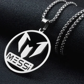 Fashionable Hip-Hop Fashion Label Carved Messi Football Stainless Steel Pendant Men'S Necklace
