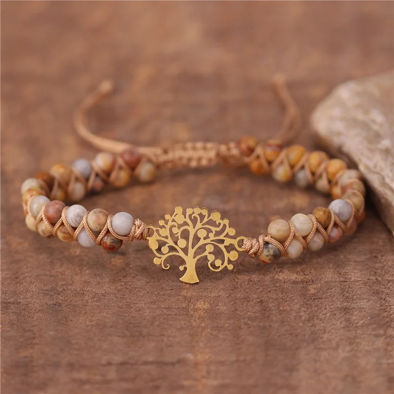 Adjustable Boho 18 Gold Stainless Steel Tree of Life Charm Gemstone ...