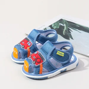 2026 Summer Baby Boys Toddler Sandals Anti-Collision Toe Sound Baby Shoes When Walking Squeaker Shoes With Car Decoration