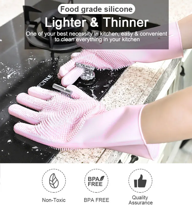 B19 Silicone Scrubber Gloves Silicone Gloves For Dish washing Magic Silicone Dishwashing Glove