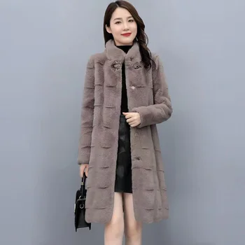Winter Fashion 2021 Plus Size Women's Mink Fur Winter Coat With Zip Big Hood Women Clothing Black Long Faux Fur Jacket