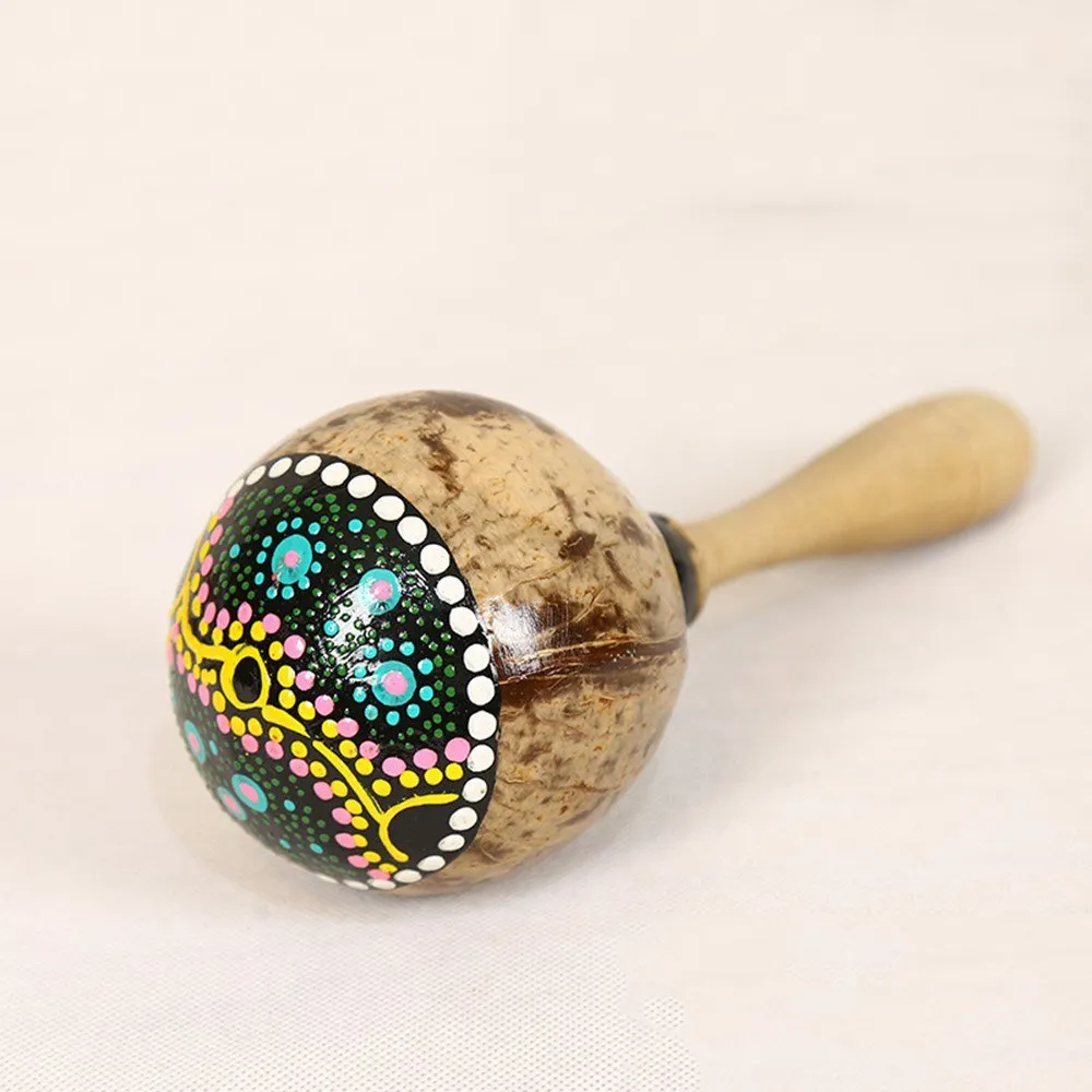 wooden maracas coconut shell sand hammer shaker with beautiful
