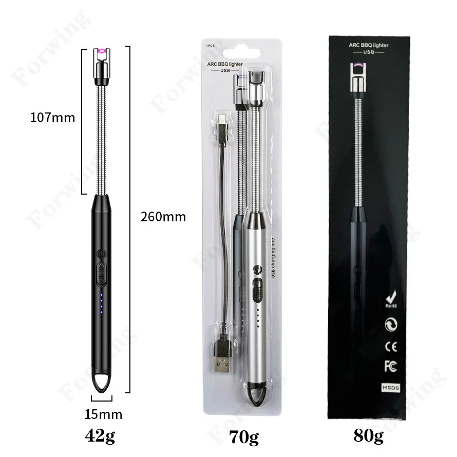 Popular 360 Degree Rotating Arc Lighter USB Rechargeable Cycle Long Handle Windproof Outdoor BBQ Candle Kitchen Lighter
