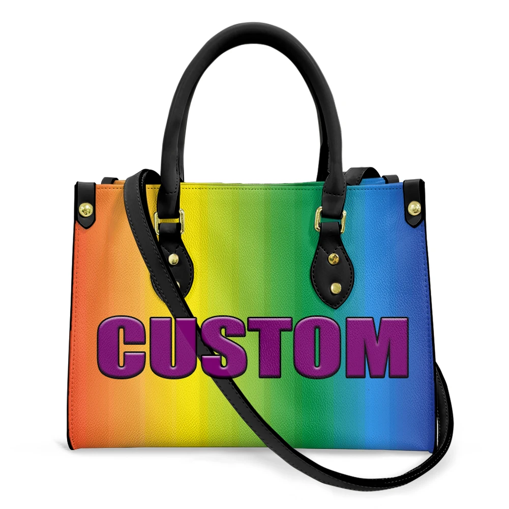 Custom POD Logo/Design/Text/Photo Lightweight Waterproof PU Leather Casual  Tote Bag Hot Selling Dropshipping Print Women's Bag