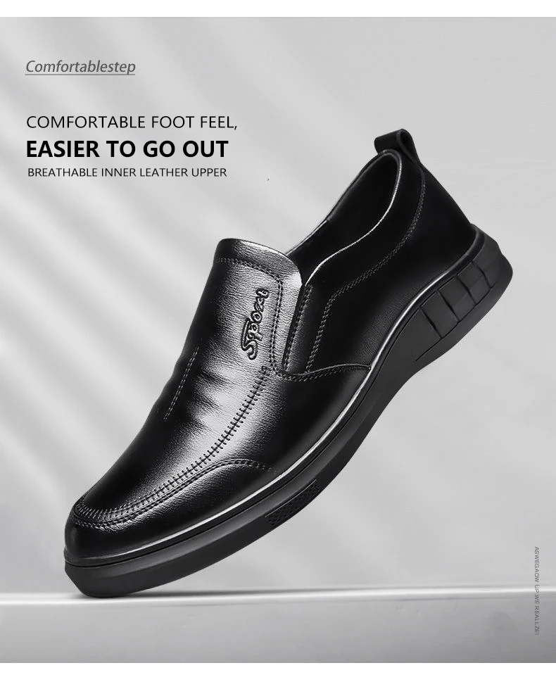2022 Shoes Men's Breathable Summer Black Slip-on Leather Shoes - Buy ...