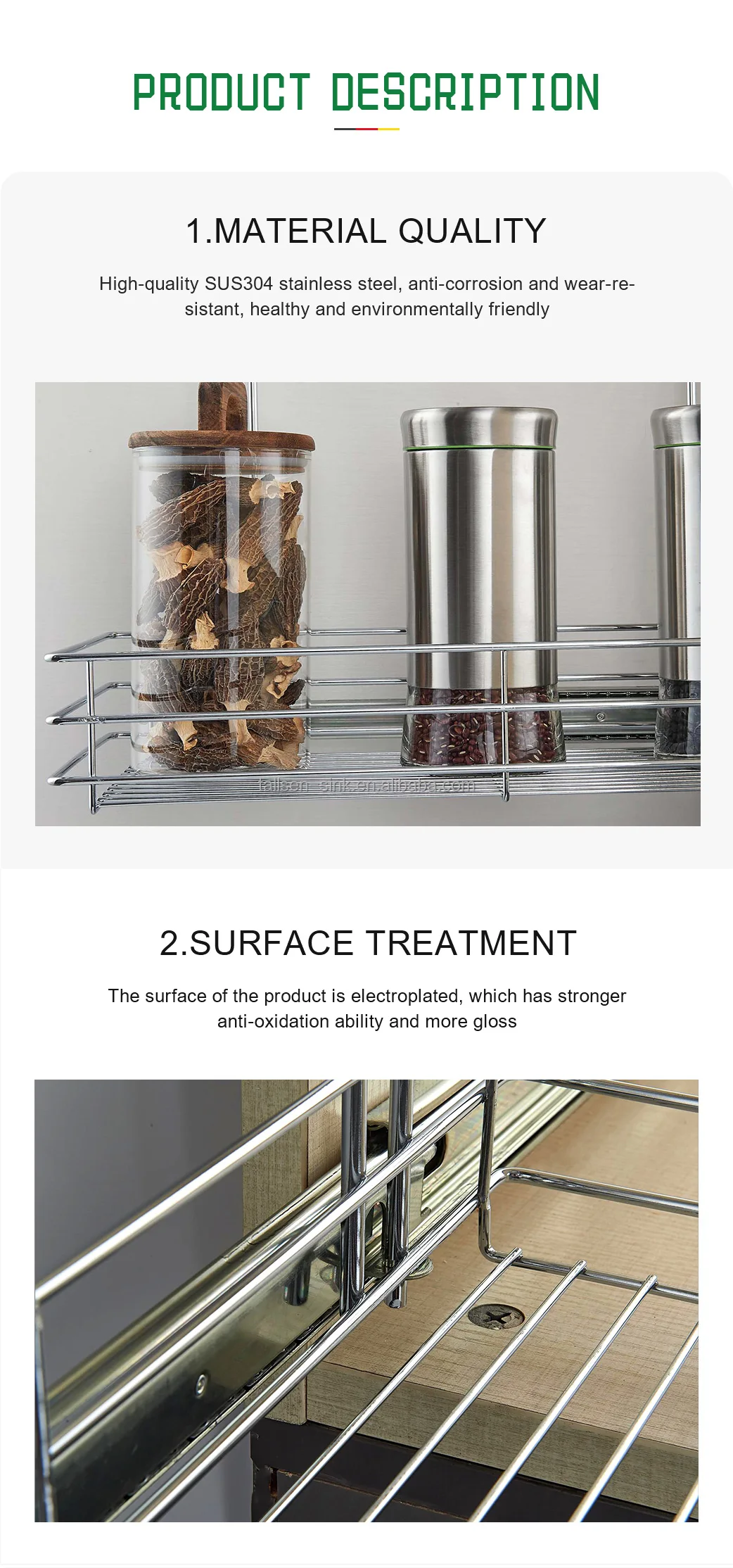 Tallsen Kitchen Storage Pantry Soft Close 2 Tier Slide Side