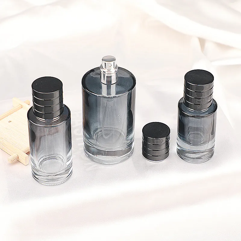 Black Gradient Color 30ml 50ml Refillable Spray Fragrance Bottle 100ml Cylinder Shape Designer Glass Perfume Bottle with Black