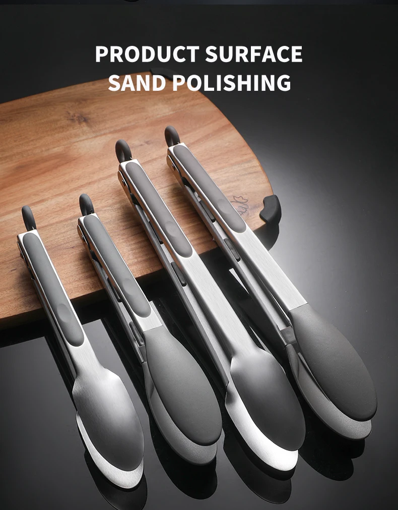 10"&12" Inch Stainless Steel Kitchen Tong Non Slip Grip Tong Set Bbq